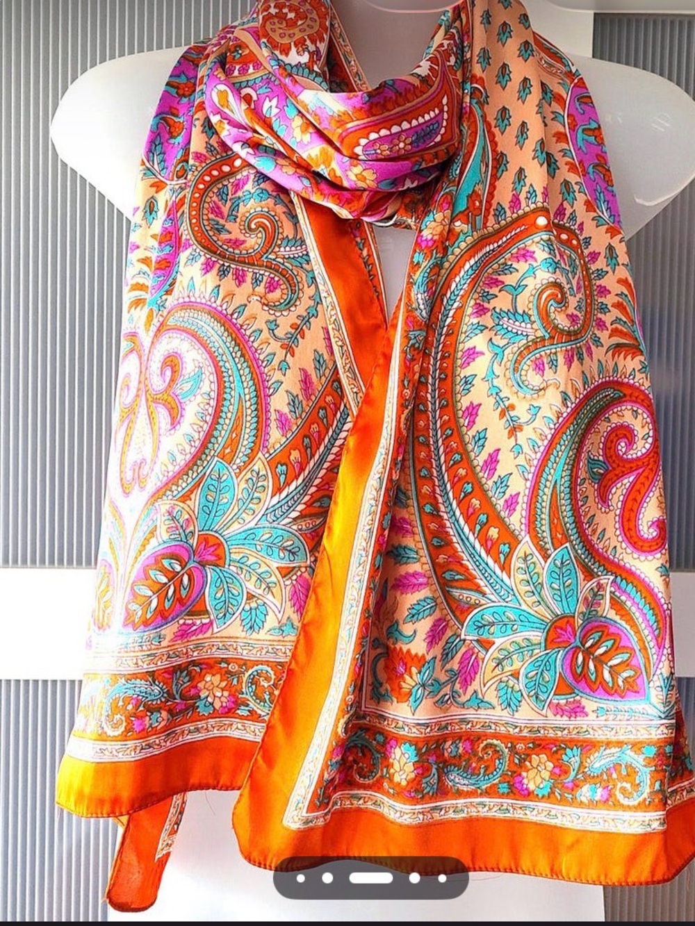 Vibrant Orange Paisley Silk Scarf